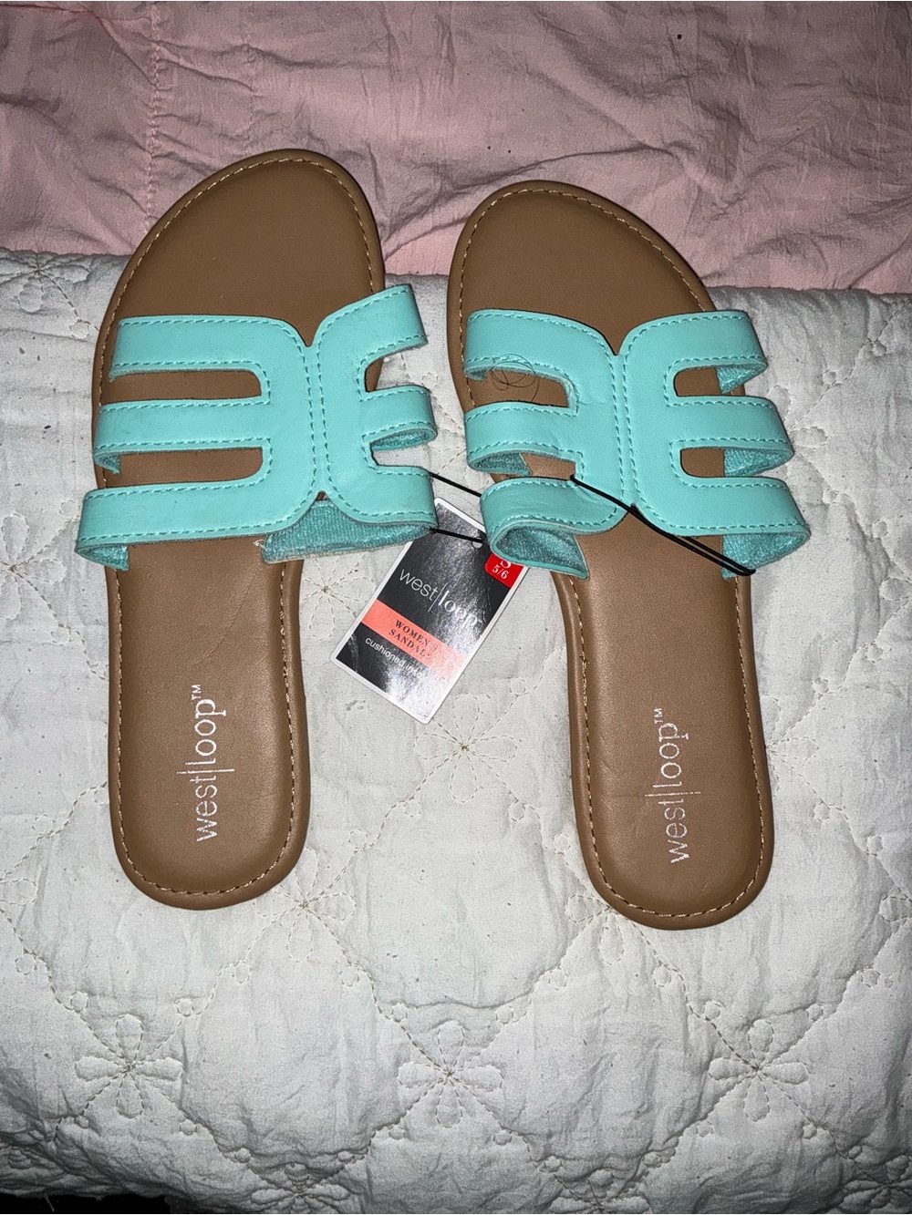 west loop Mint Green Slide Sandals with Cutout Straps